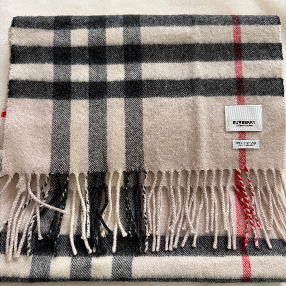 Burberry Beige, Black, and Red Check Scarf